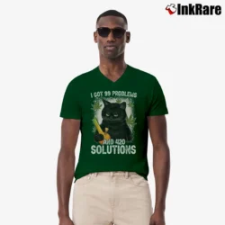 Men’s 99 Problems And 420 Solutions Funny Weed Marijuana Stoner V-Neck Tee in forest green | Sharp, Breathable, Everyday Staple