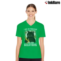 Women’s 99 Problems And 420 Solutions Funny Weed Marijuana Stoner V-Neck Tee in irish green | Chic Neckline, Soft Texture