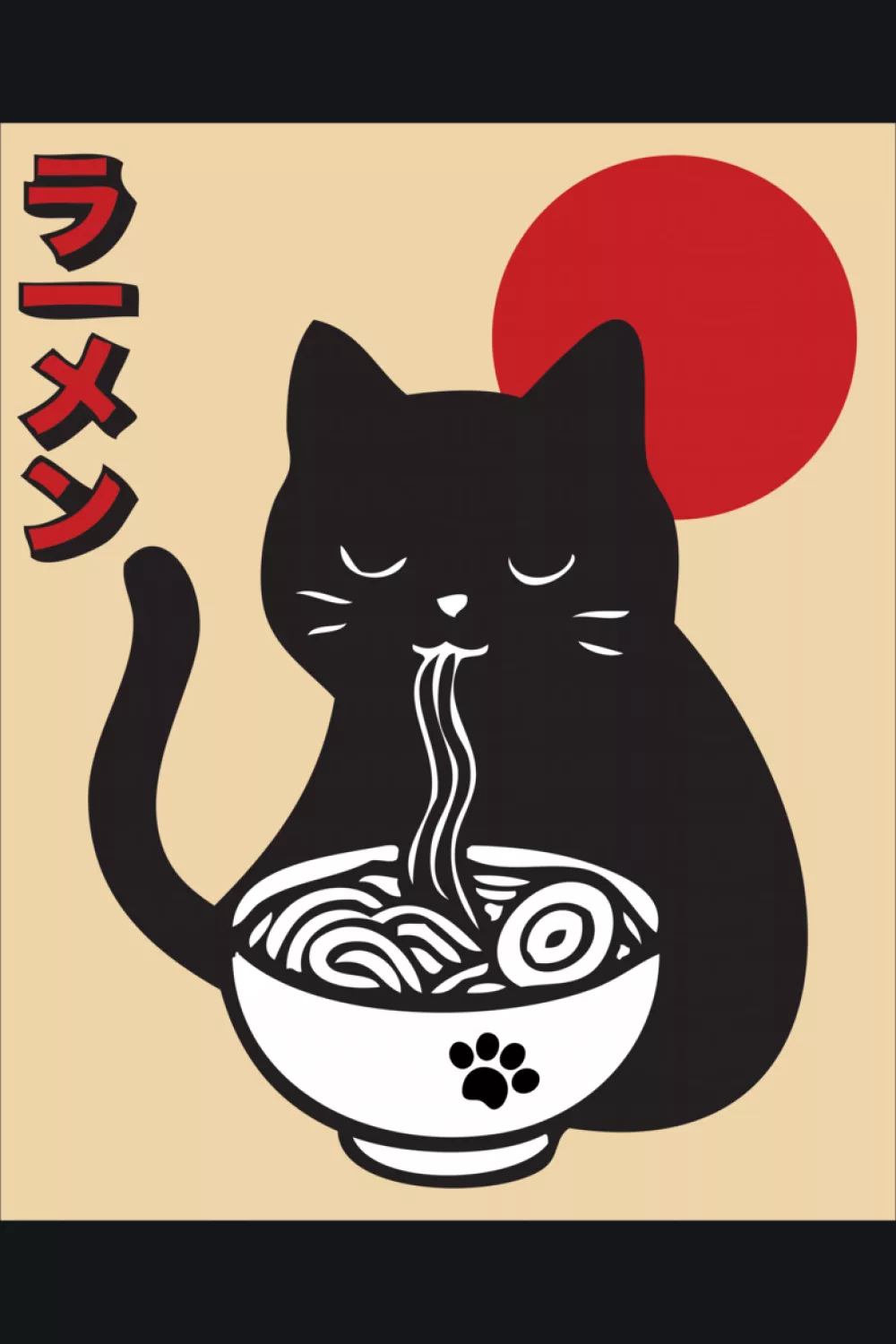 Funny instant ramen cat scene with bold lettering space and a simple, readable layout