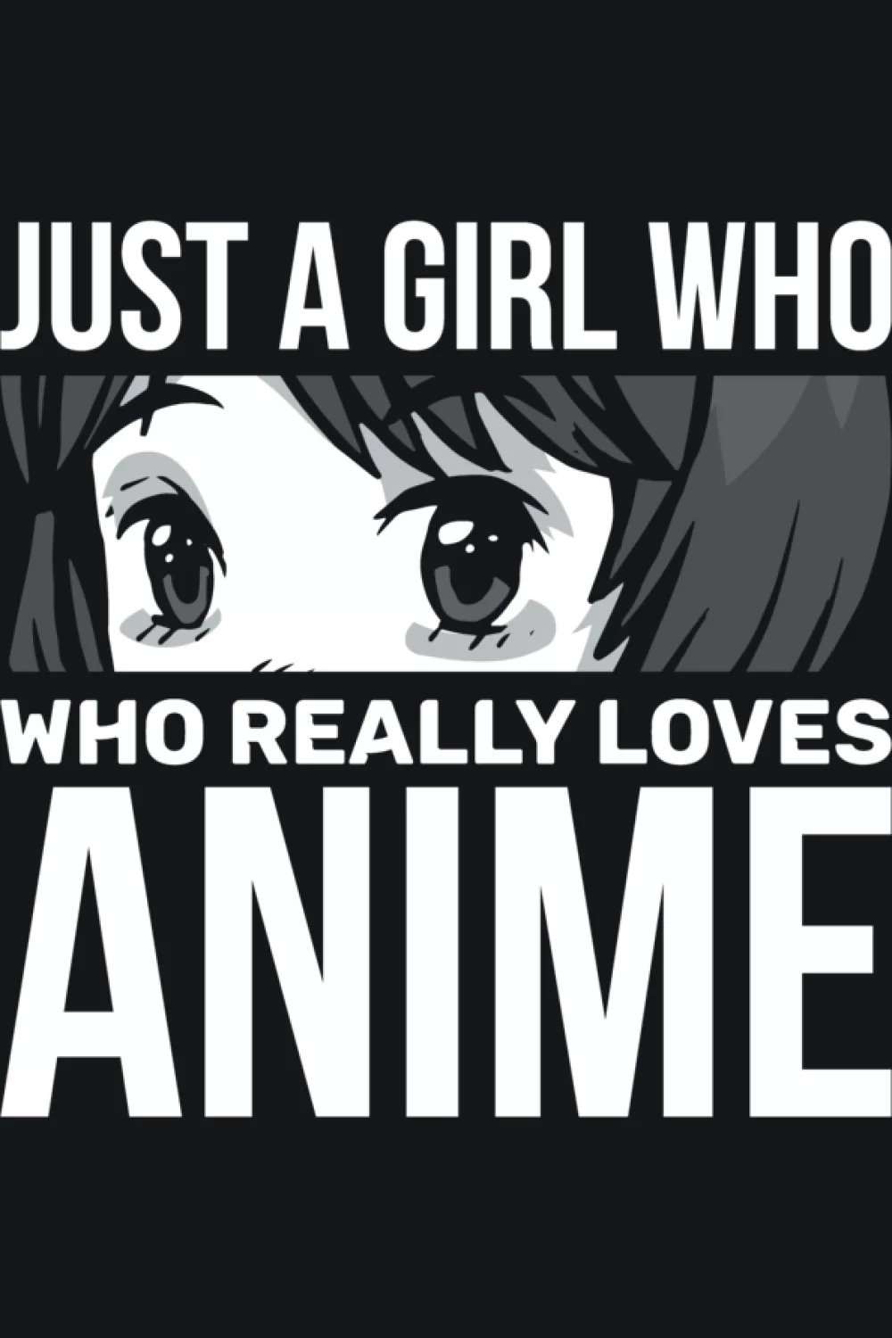 bold typography quote with a close cropped anime face, graphic black and white impact
