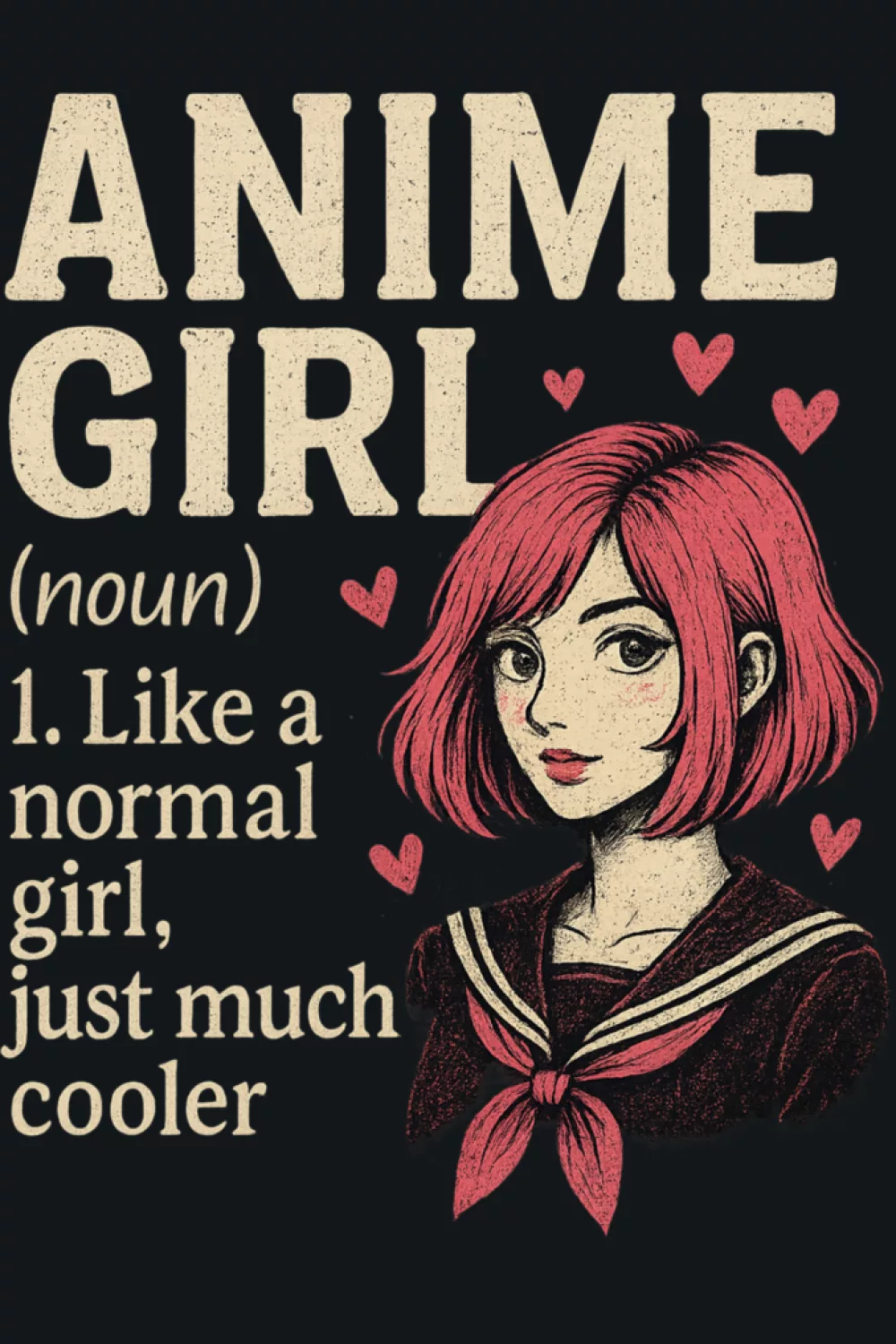 anime girl definition design idea with warm vintage tones and small heart accents for soft romance anime fans