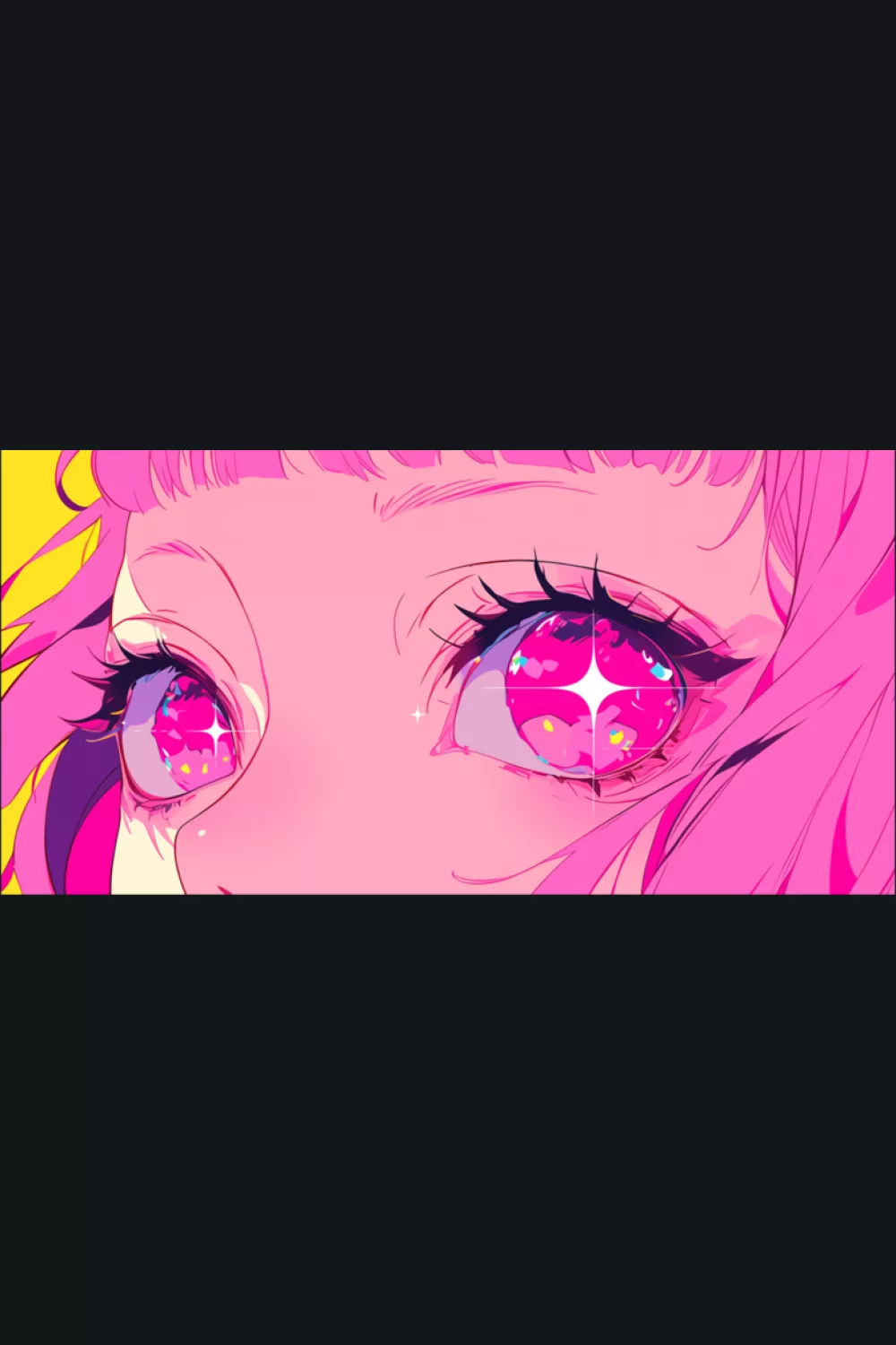 vaporwave pink eyes crop with a dreamy glow and a nostalgic pop palette