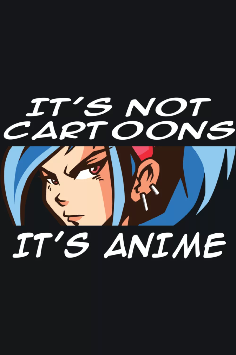 confident anime girl ready to defend her favorite shows with a playful slogan layout