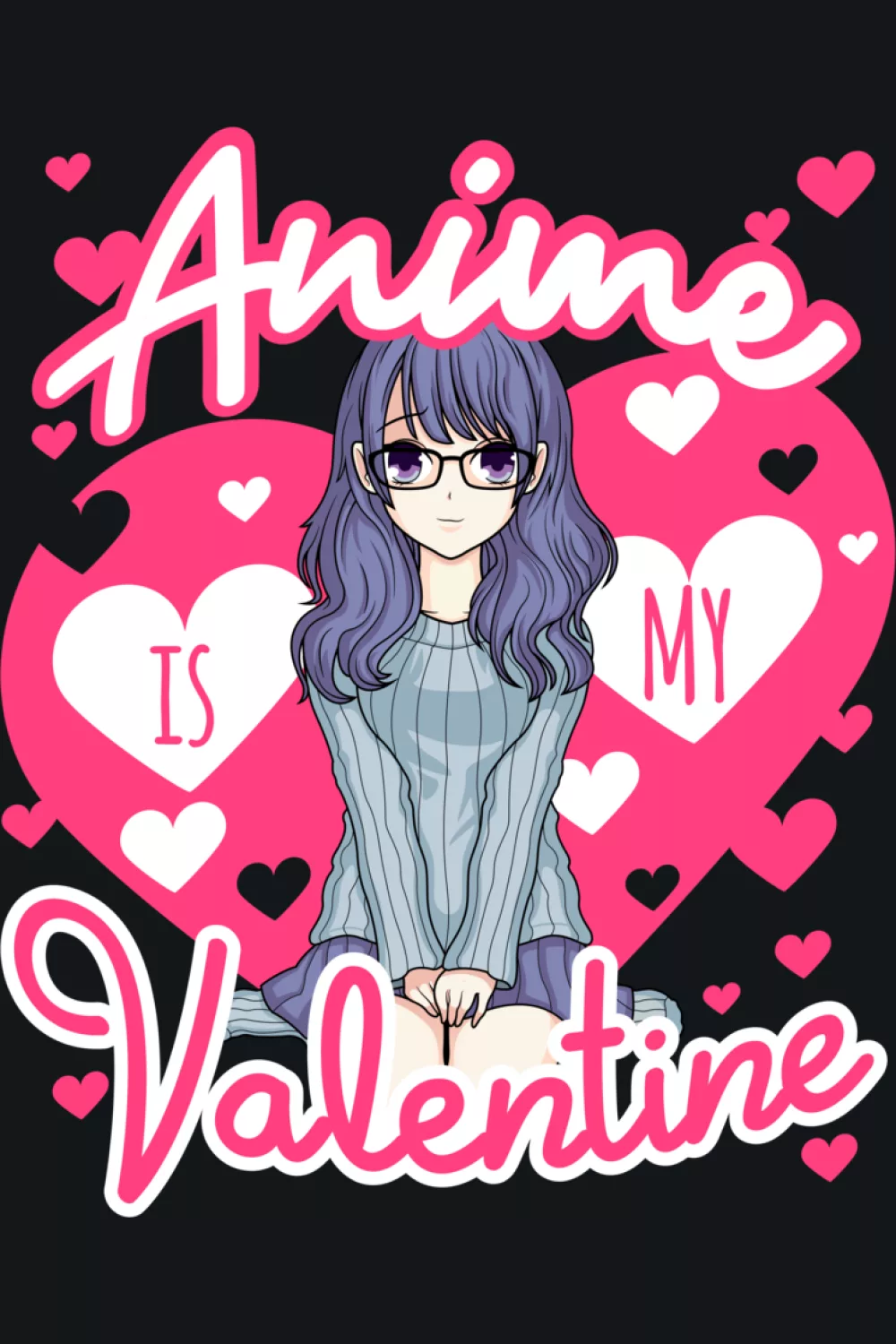 pink heart layout with a cute anime girl and valentine wording for a sweet, giftable vibe