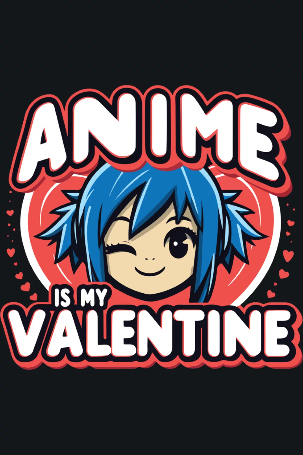 chibi style anime character with bold valentine text for a playful classic fan badge feel