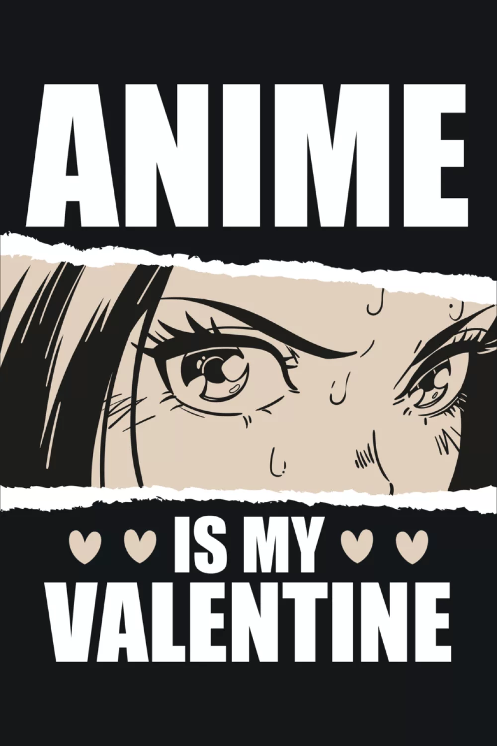 manga style eyes closeup with bold anime and valentine text for a classic panel inspired vibe