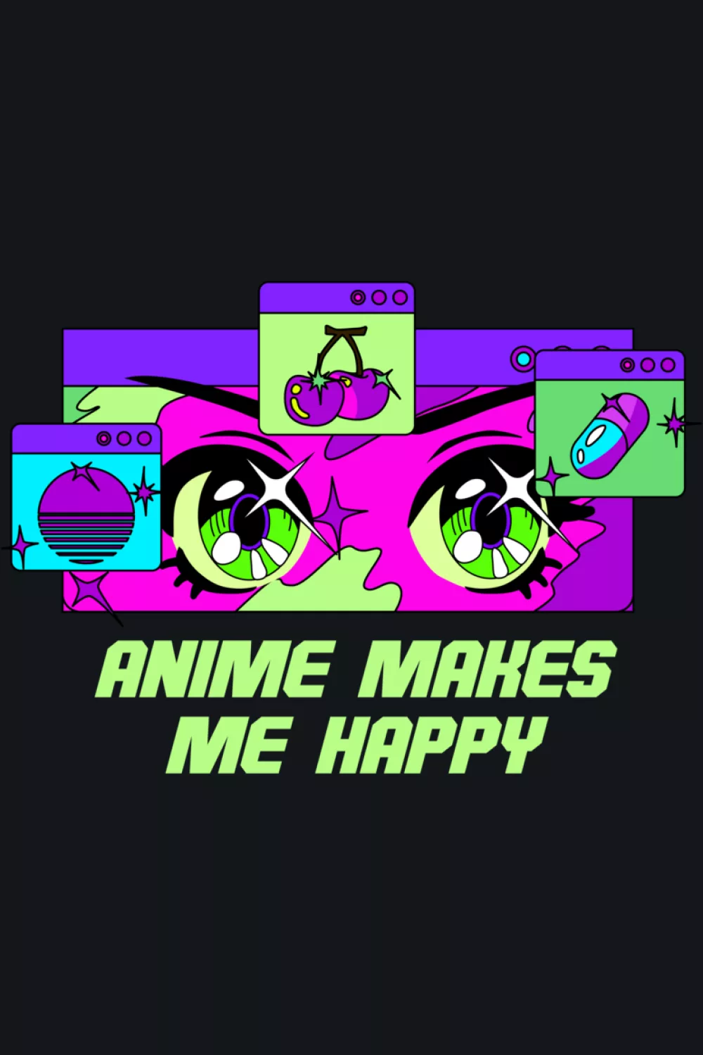 Layout that plays up the happy part of the phrase with extra commentary text.