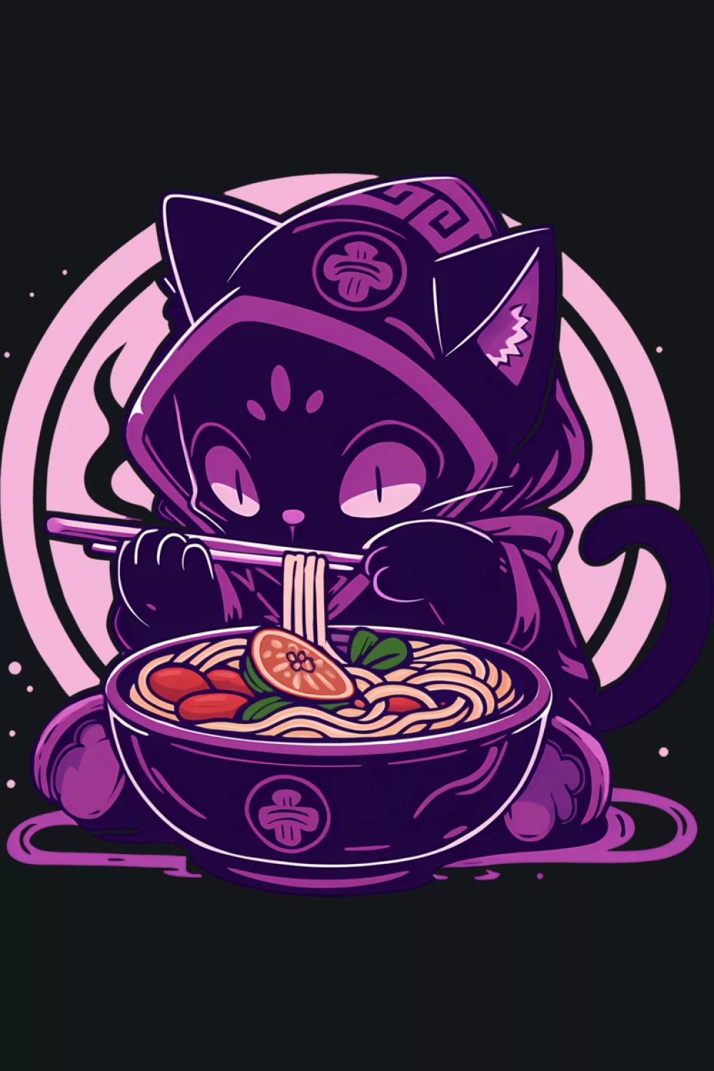 Clean Japanese aesthetic ramen cat with a calm bowl centered layout and neat details