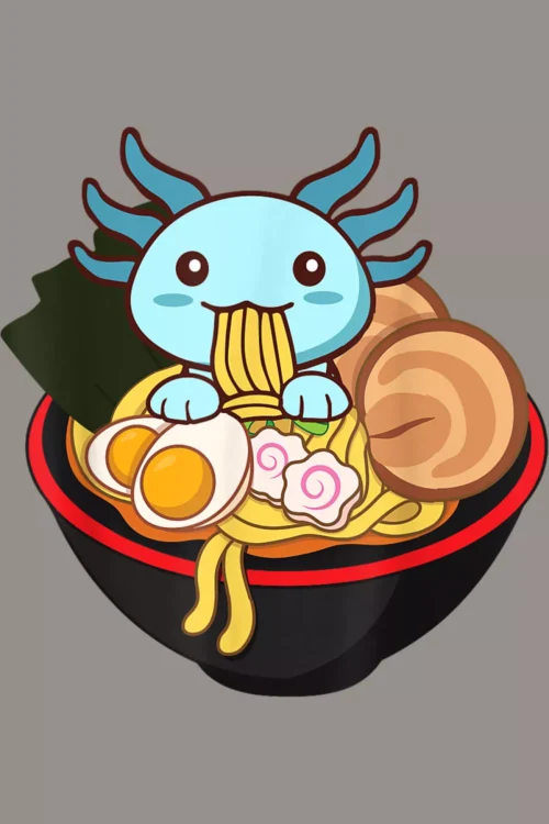 Cute Axolotl Eating Ramen Kawaii Anime T Shirt T-Shirt