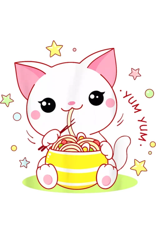 Cute Cat Ramen Noodle Kawaii Anime T-Shirt