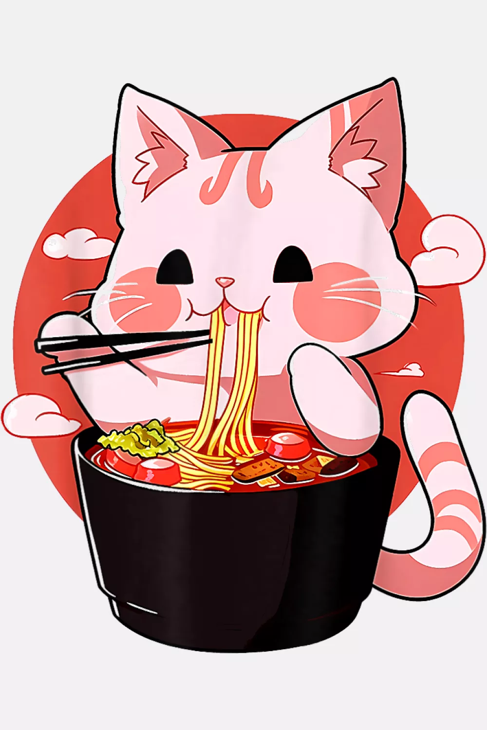 Cute Cat Ramen Noodles Kawaii Anime Japanese Food T-Shirt