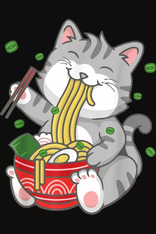 Cute Kawaii Cat Ramen Noodle Anime Japanese T-Shirt