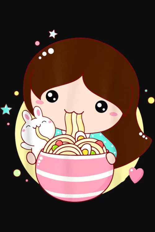 Cute Kawaii Girl Eat Ramen Noodle Japanese Anime T-Shirt