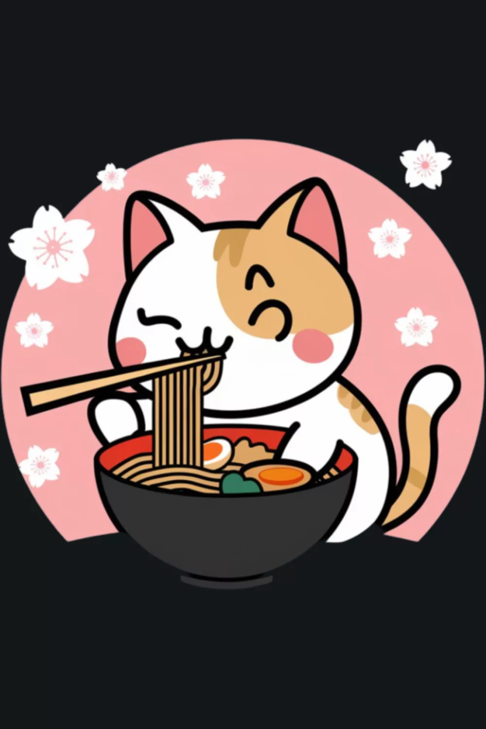 Cute sakura pink ramen cat with a gentle cozy feel and soft seasonal charm