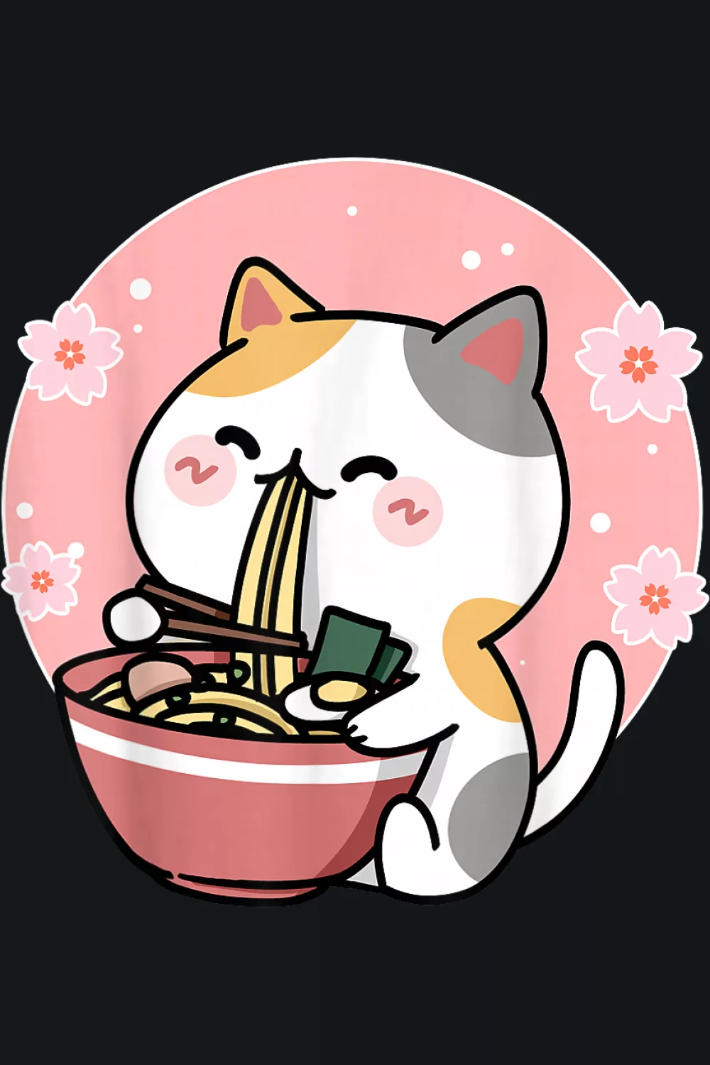 Sakura pink ramen cat with a gentle spring vibe and sweet soft color mood