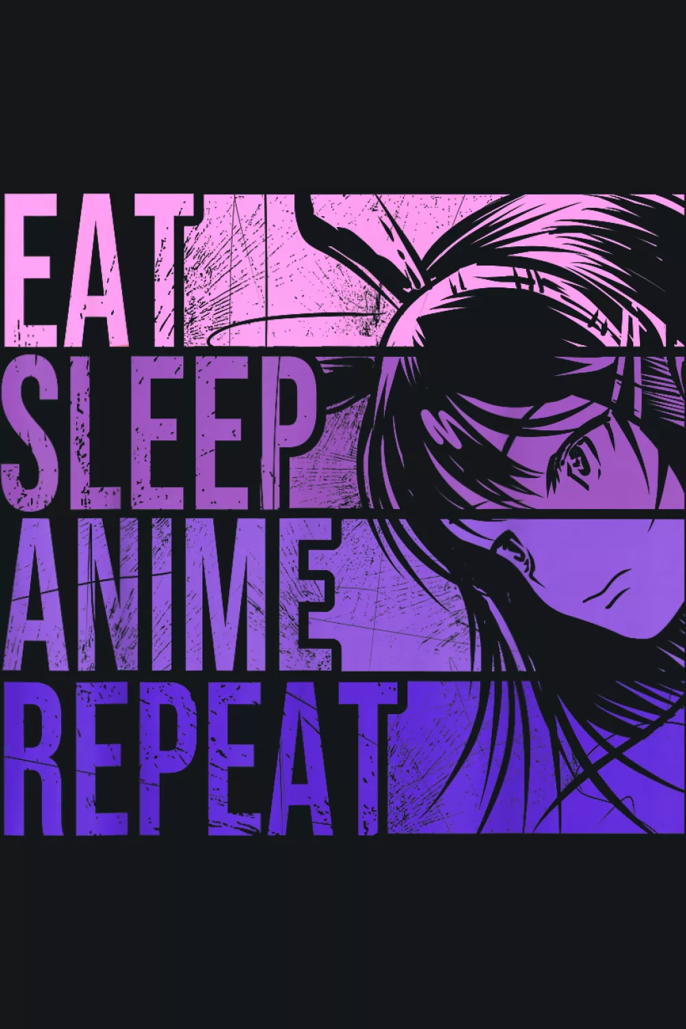 purple manga portrait vibe with routine words for a stylish, fan forward mood