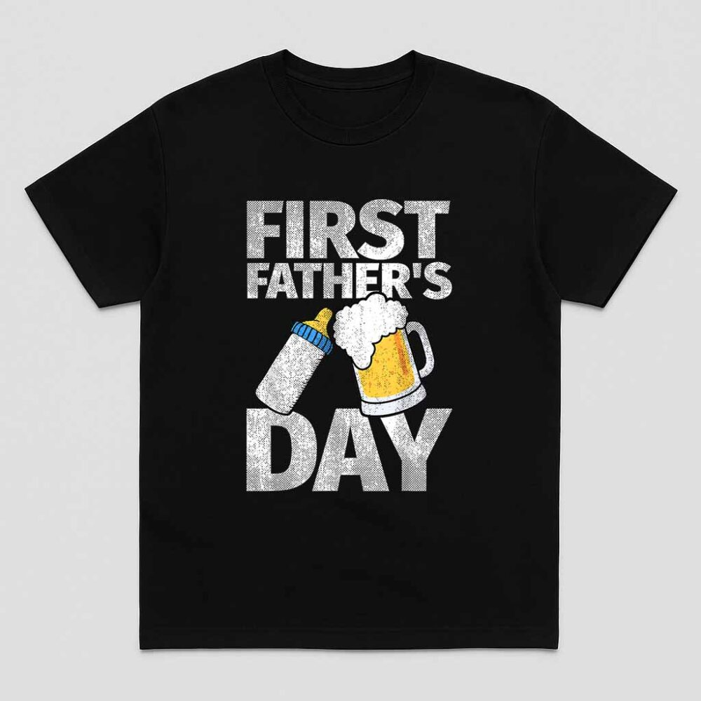 First Father’s Day Gift Beer Baby Bottle Daddy 2025 Dad Joke Shirt