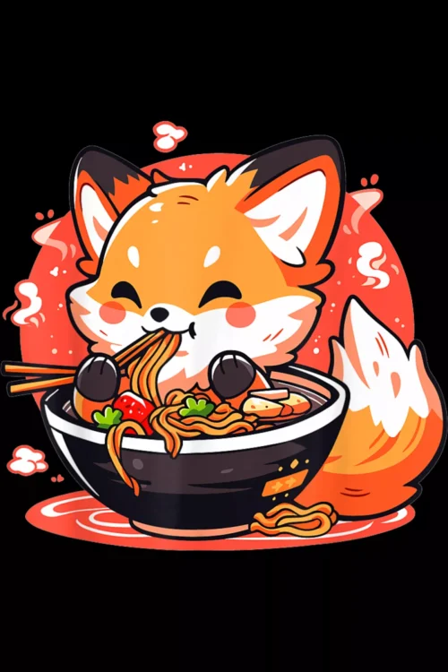 Fox Eating Ramen Cute Kawaii Japanese Anime T-Shirt