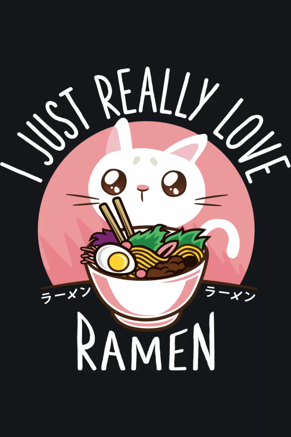 Funny ramen cat merch style scene with bold graphics and a playful, energetic character mood