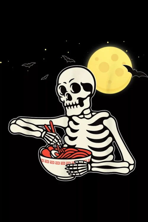 Funny Halloween Kawaii Anime Skeleton Japanese Ramen Noodles T-Shirt
