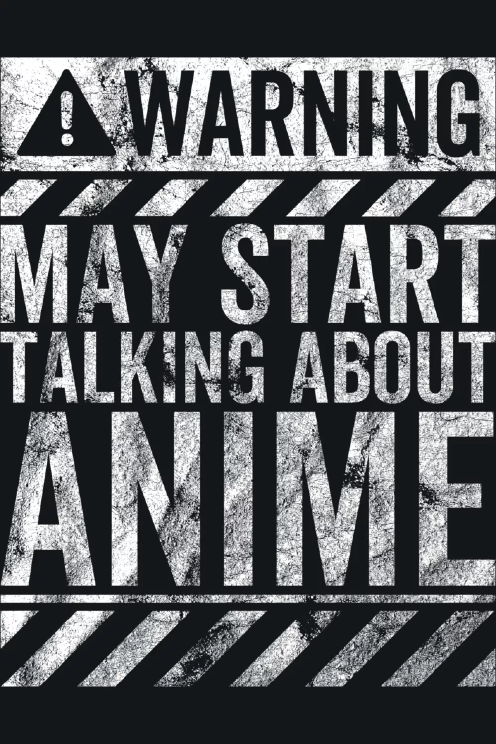 Grunge warning sign typography with large anime text for a rugged street style look