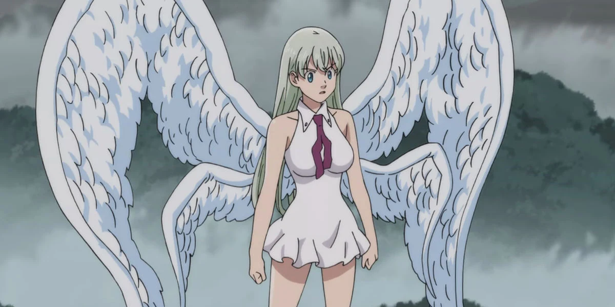 Goddess Elizabeth revealing her true form with angelic wings spread wide