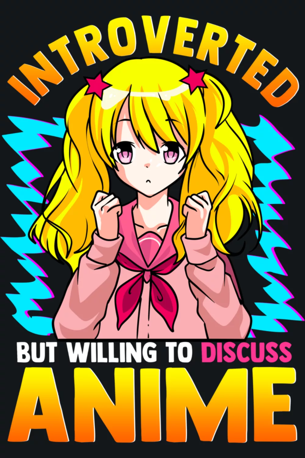 bright anime girl art with a bold headline and high energy colors