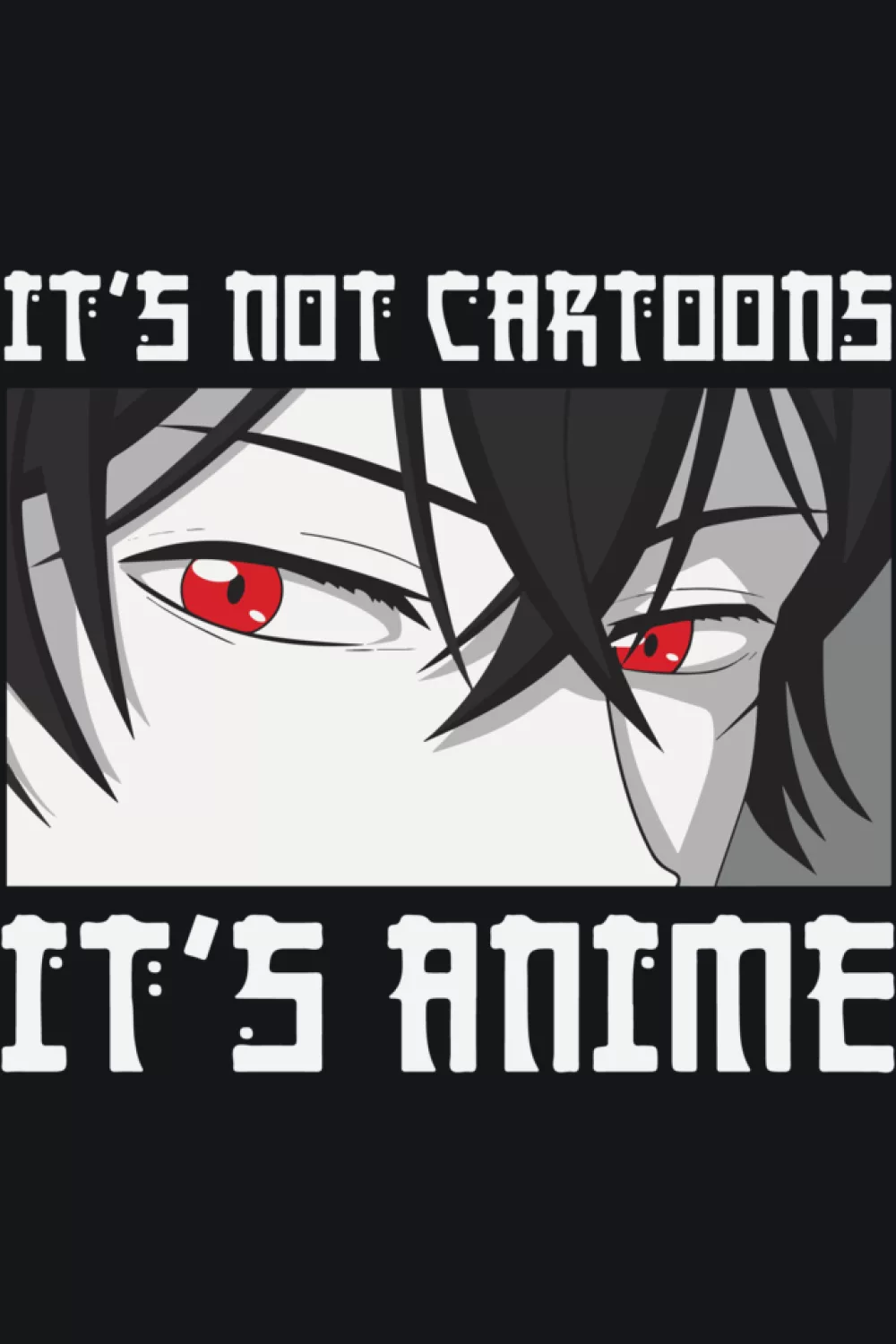 red eyed manga face with serious focus and stacked text that repeats the message