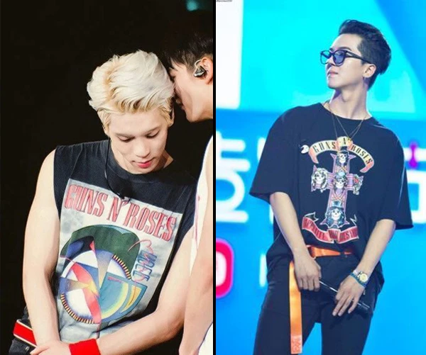 Jonghyun (Shinee) and Mino (Winner) in Gun N' Rose T-shirt