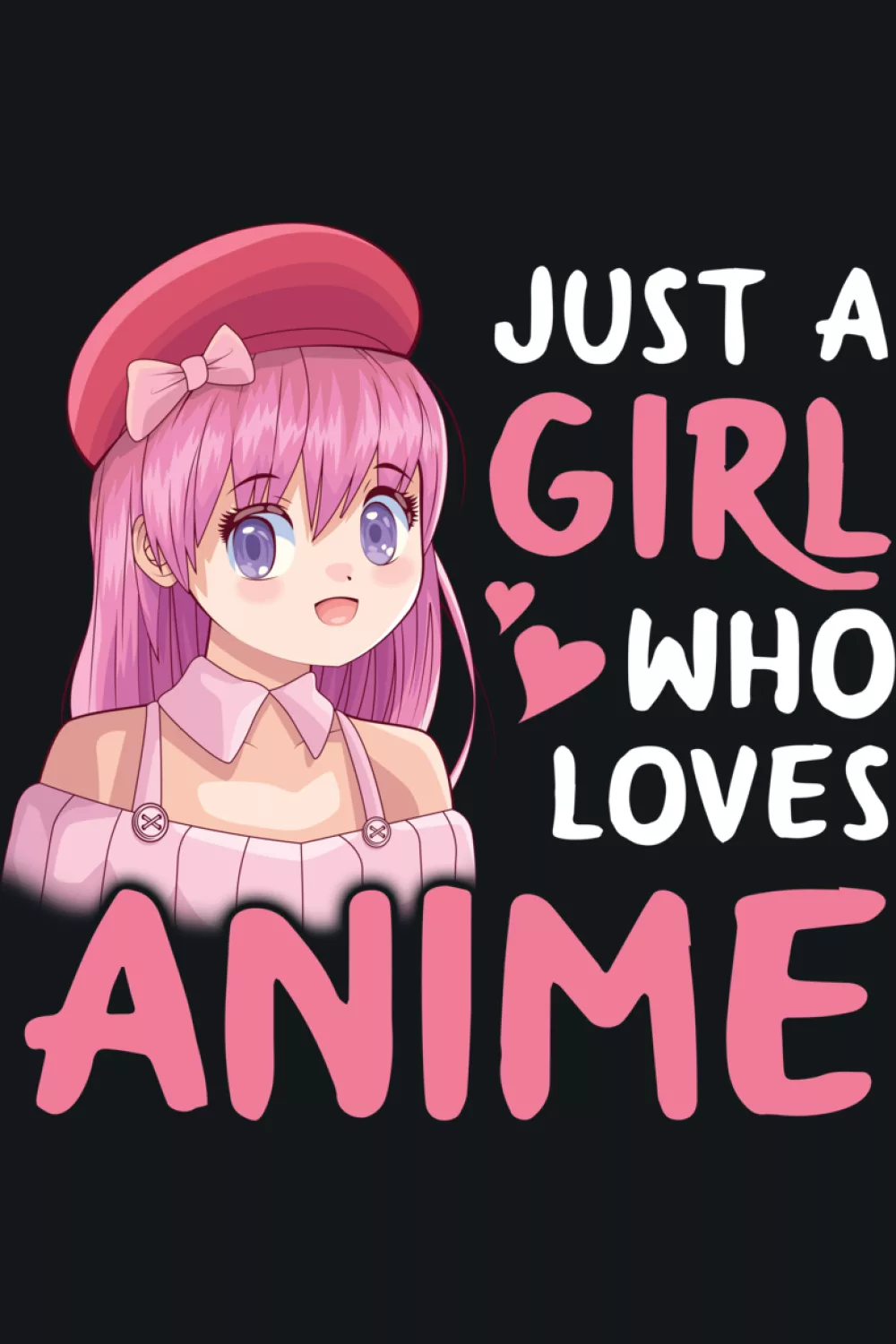 kawaii anime girl with large anime text, soft pink accents and clean typography