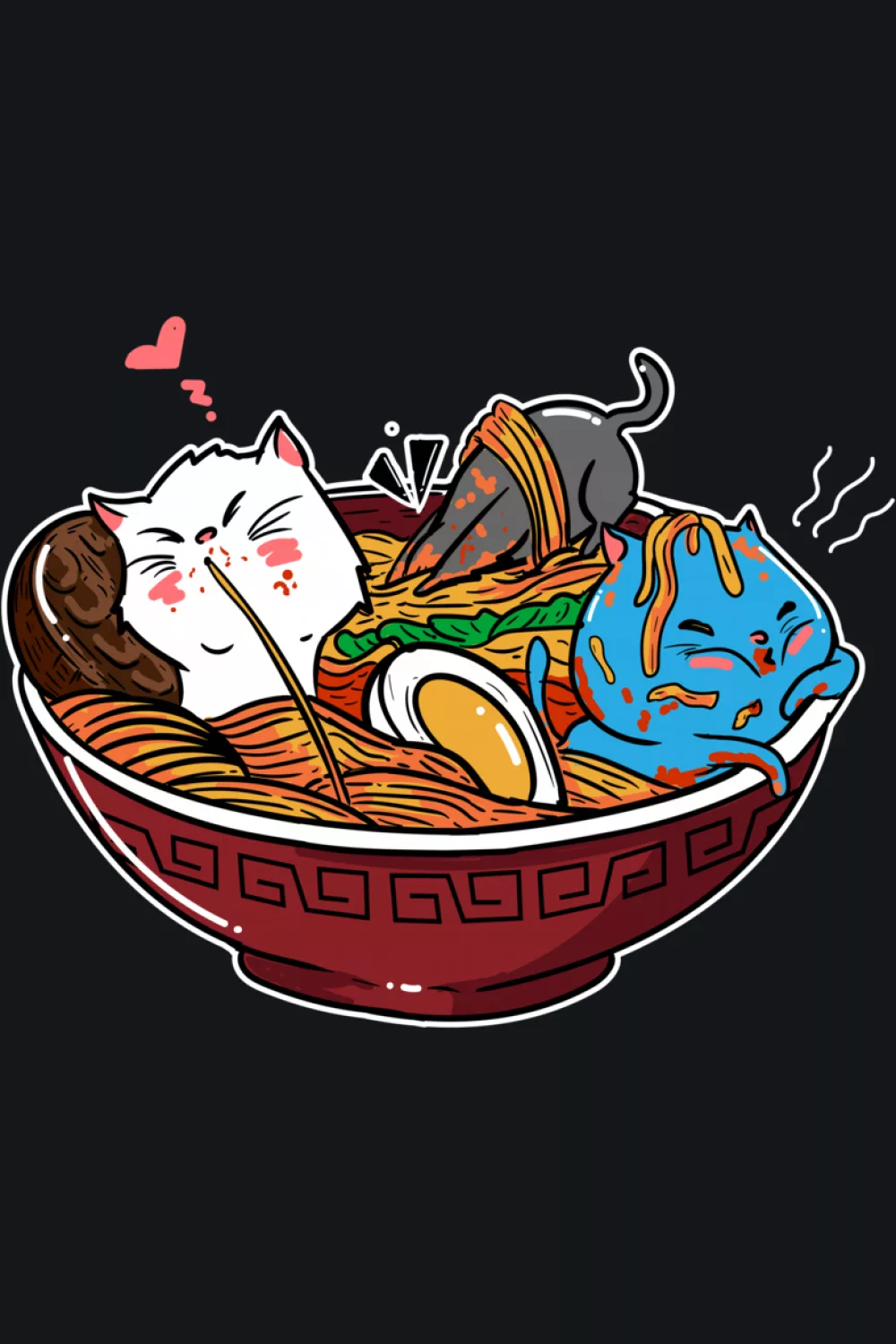 Kawaii anime cat with Japanese noodles and a simple cute bowl focused layout