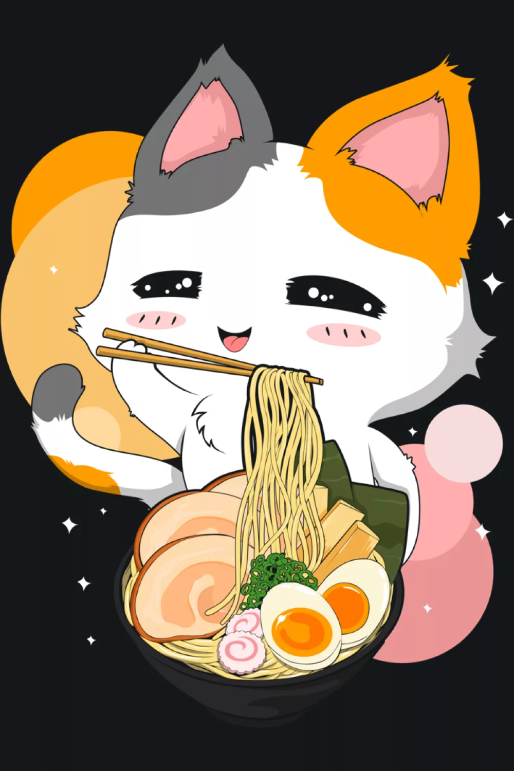 Kawaii anime ramen neko with Japanese noodles and a friendly cute expression