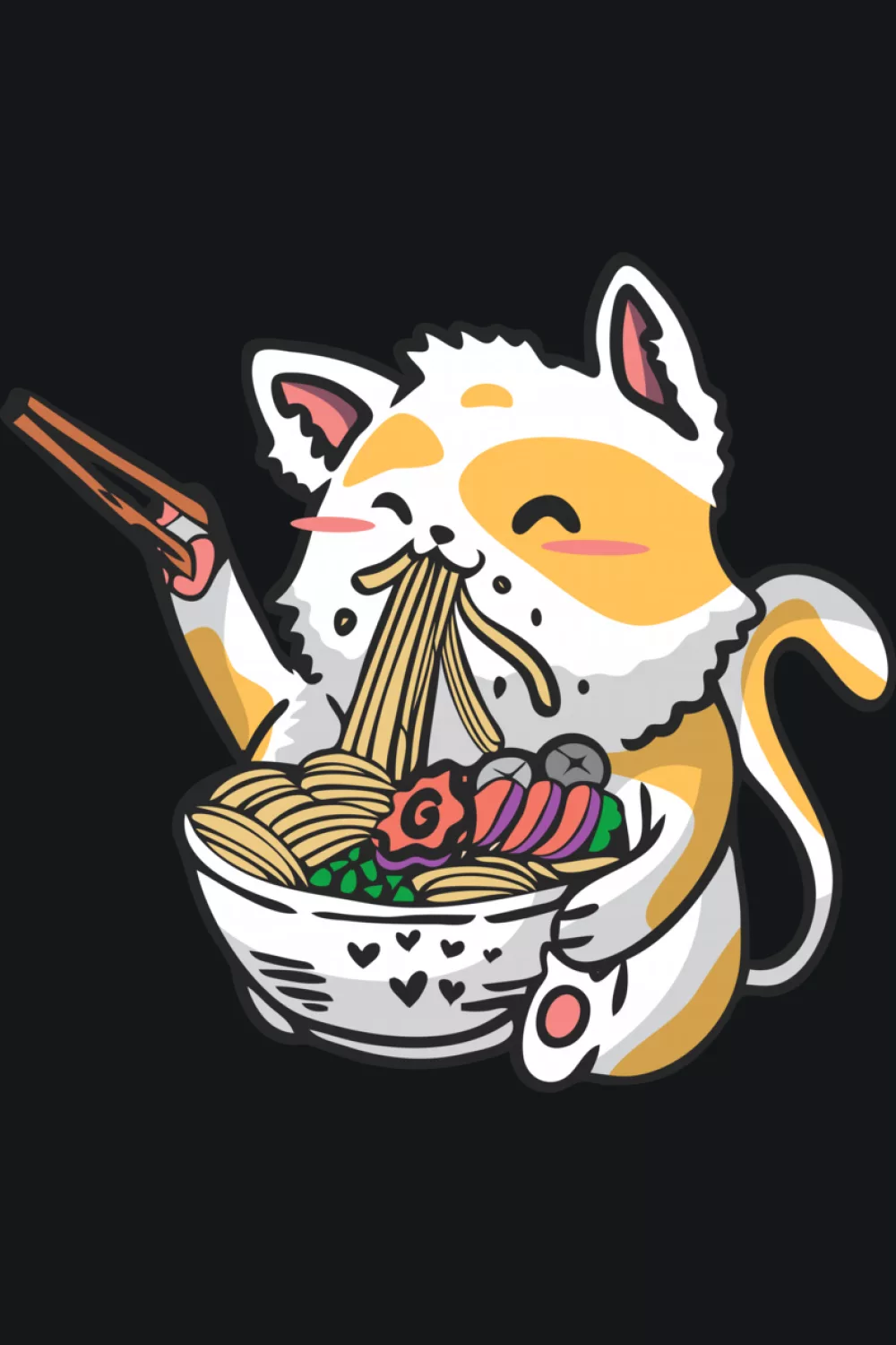 Kawaii ramen cat gift style scene with a warm bowl and a friendly, welcoming expression