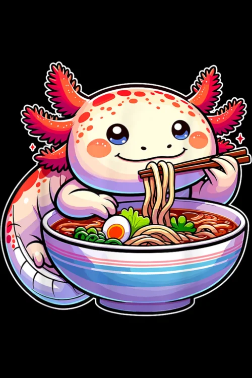 Kawaii Axolotl Eating Ramen Noodles Anime T-Shirt