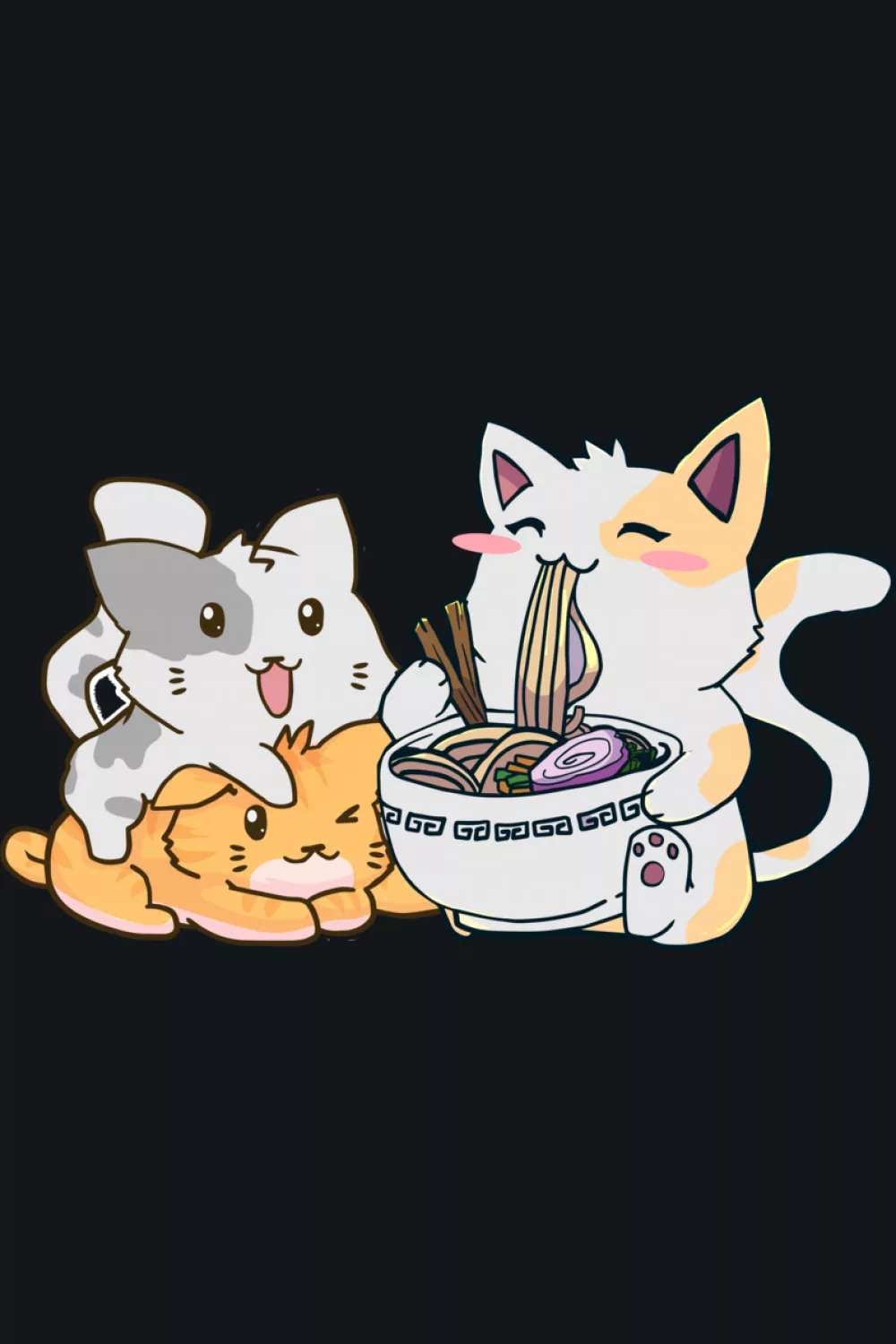 Kawaii neko ramen cat with a clean bowl scene and a friendly, welcoming expression