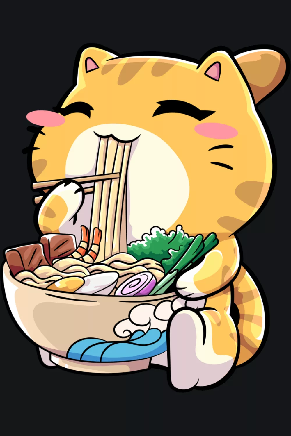 Classic anime ramen cat character with a straightforward bowl focus and clean look