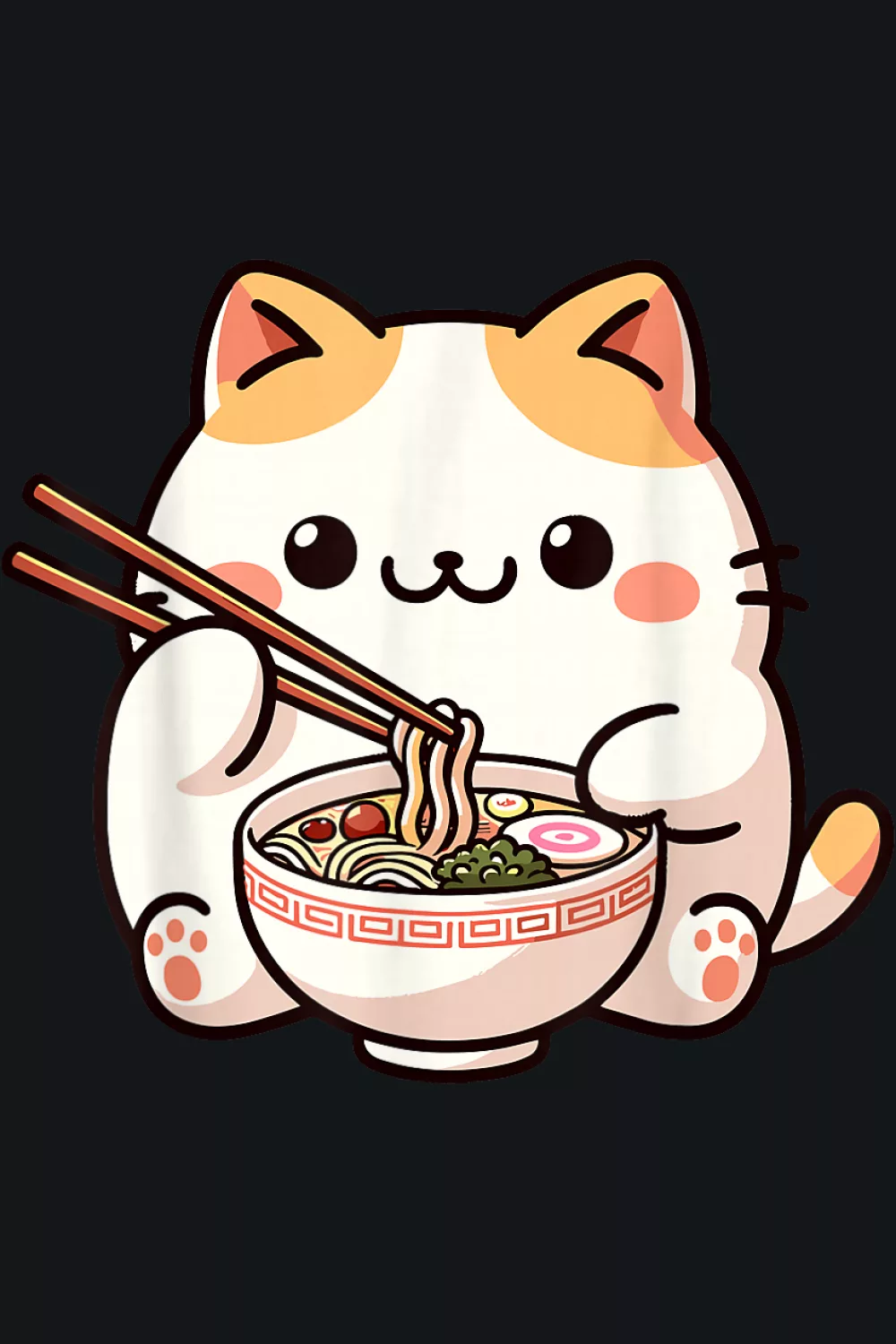 Simple kawaii ramen neko character with clean lines and a friendly everyday look