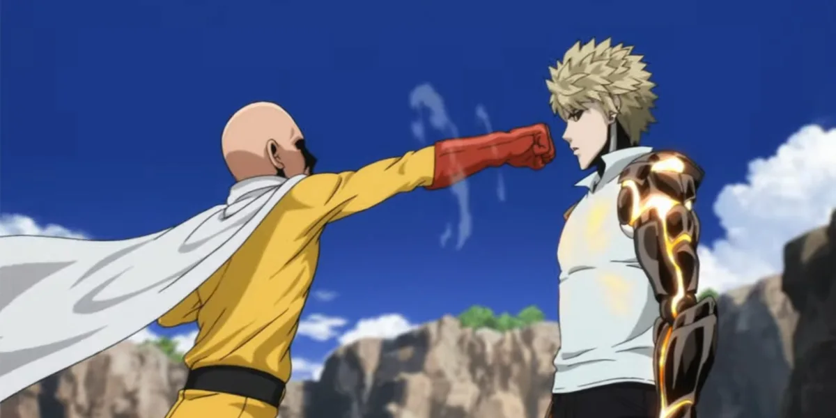 Saitama stops a serious punch inches from Genos