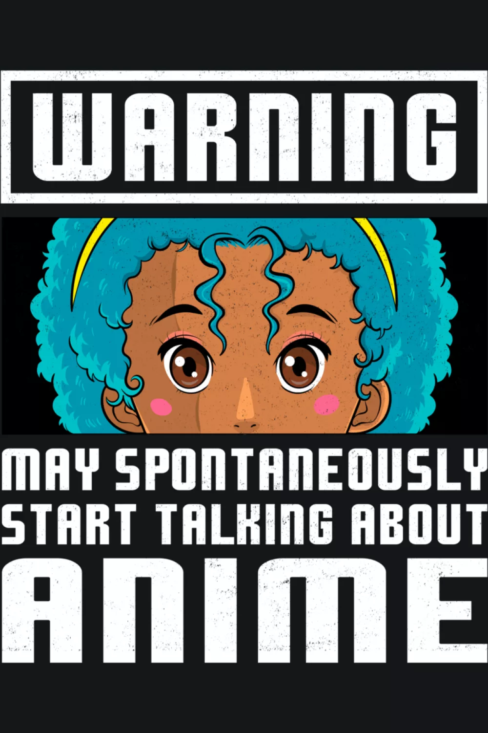 Bold warning banner with a cute portrait and large anime letters for a bright fan mood