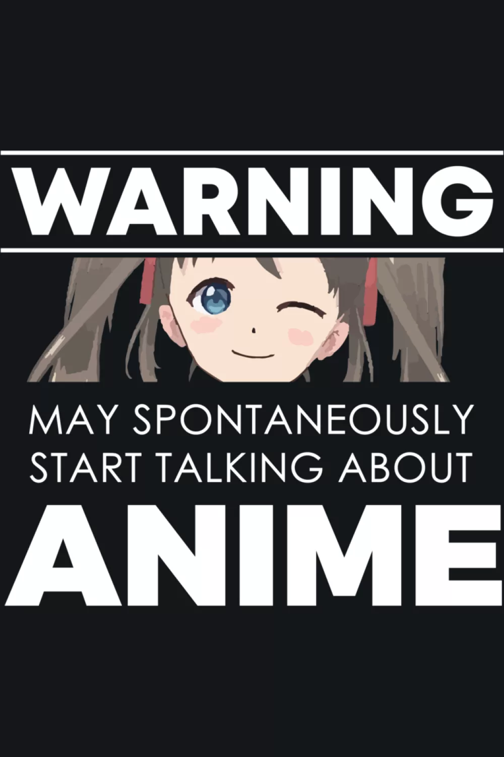 Minimal warning sign layout with huge anime text and a small portrait for a clean poster like look