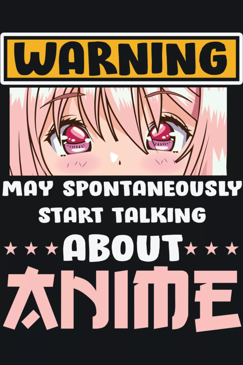 Cute manga style portrait with warning header and bold anime word for a playful fan look
