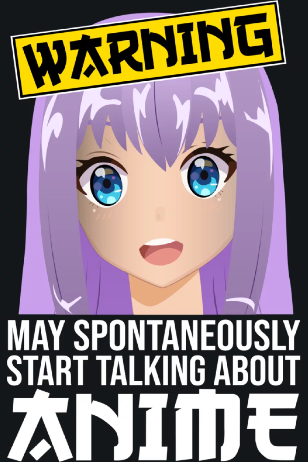 Warning sign look with a pastel anime portrait and large anime text for a cute and modern vibe