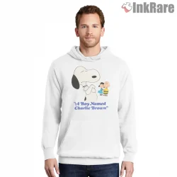 A Boy Named Charlie Brown Classic Snoopy Tribute Shirt on white hoodie for men graphic tee