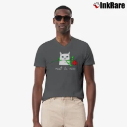 Men’s A Cat Keep Rose By Mouth Must Be Nice V-Neck Tee in charcoal | Sharp, Breathable, Everyday Staple
