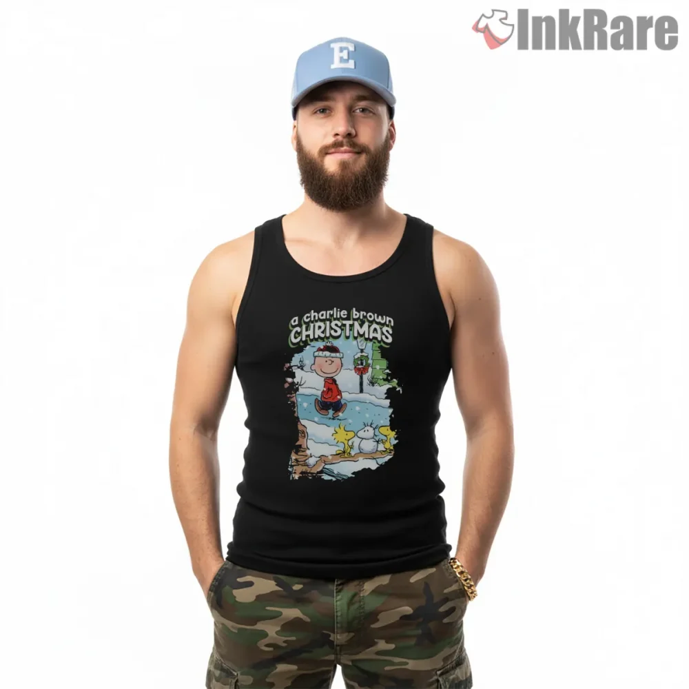 A Charlie Brown Christmas Snoopy And Peanuts Shirt on black tank top for men graphic tee