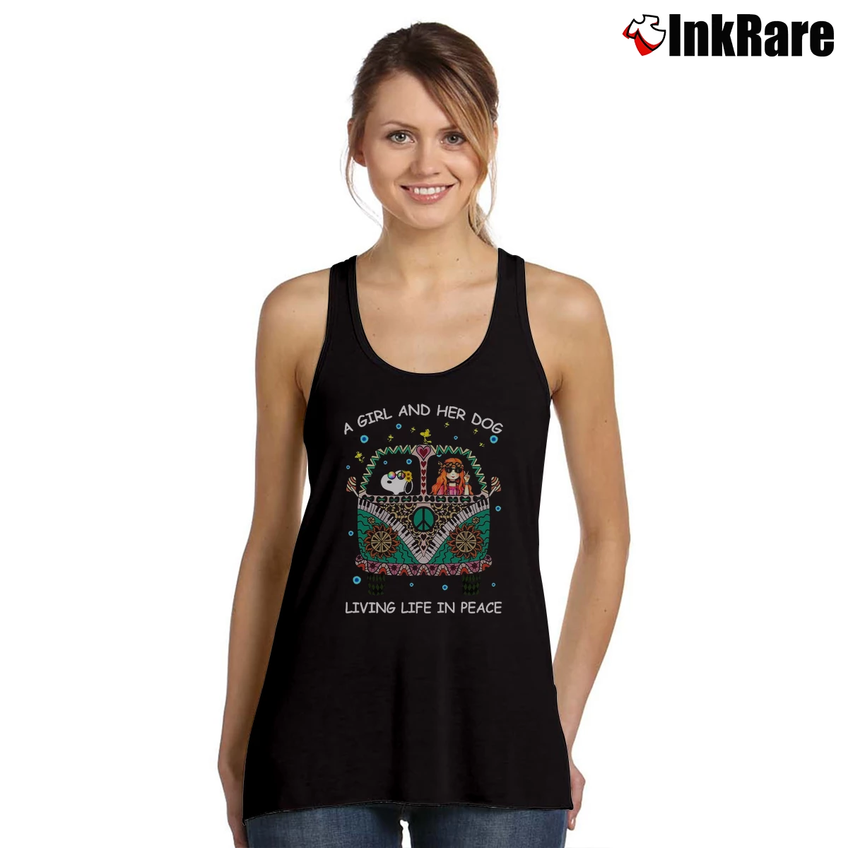 A Girl And Her Dog Living Life In Peace Snoopy Hippie Bus Women’s Essential Tank in black – Summer Ready Women’s A Girl And Her Dog Living Life In Peace Snoopy Hippie Bus Tank Top in black | Lightweight, Movement-Friendly