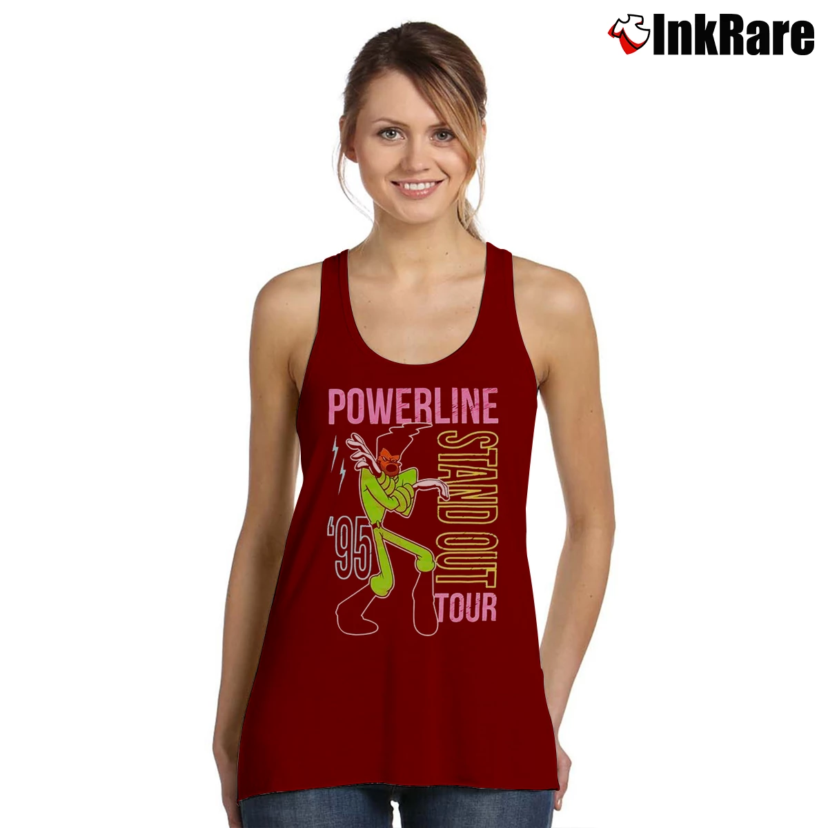 Women’s A Goofy Movie Powerline Stand Out Tour 1995 Tank Top in maroon | Lightweight, Movement-Friendly