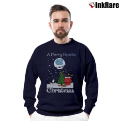 Men’s A Merry Heels Christmas North Carolina Tar Heels Snoopy Christmas Crewneck Sweatshirt in navy | Cozy Fabric, Clean Style
