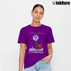 Women’s A Merry Heels Christmas North Carolina Tar Heels Snoopy Christmas Signature T-Shirt in purple | Soft, Flattering Fit