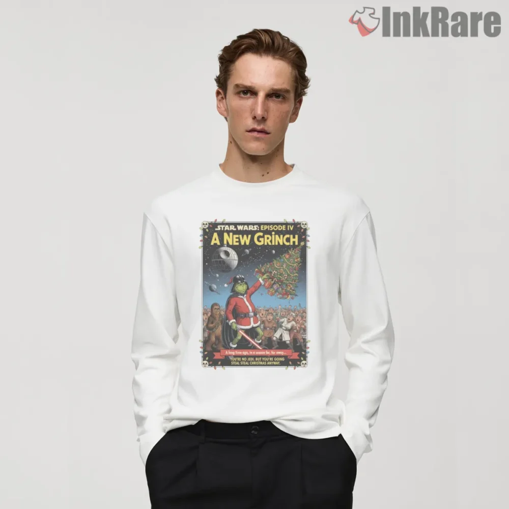 A New Grinch Holiday Parody Poster Shirt on white long sleeve shirt for men graphic tee